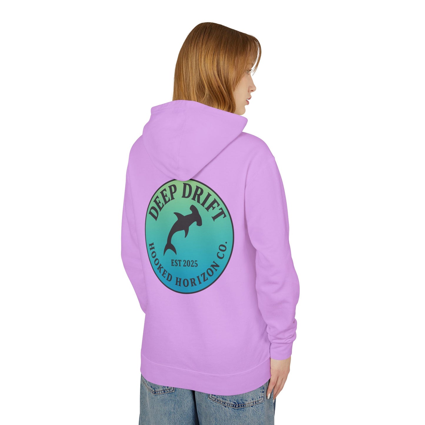 Hooked Horizon Co Unisex Lightweight Hoodie with Deep Drift Design | Perfect for Fishermen, Beach Lovers, Casual Outings, Gift for Him/Her, Nautical Style,  Ocean Lover Gifts