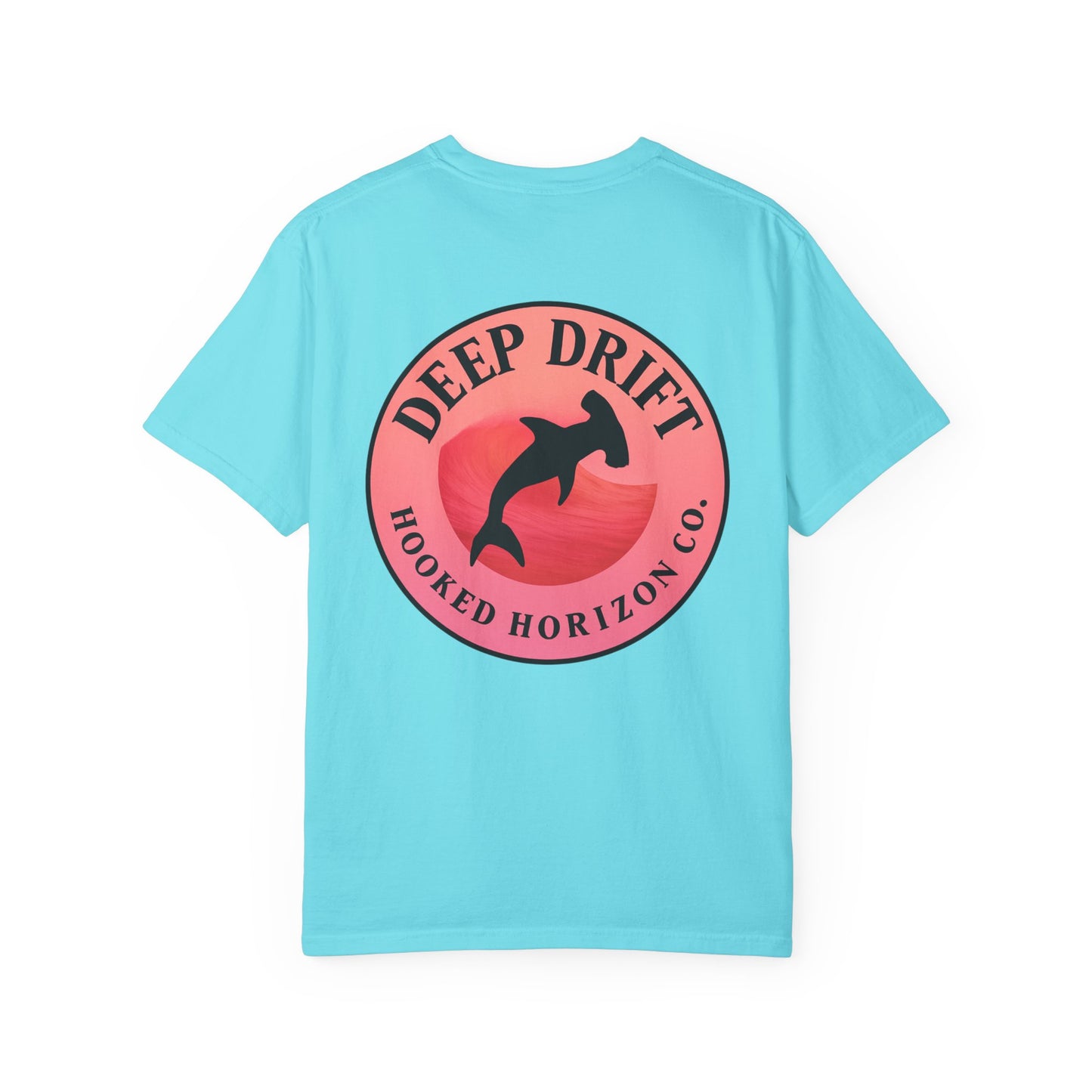 Deep Drift Fishing T-Shirt - Pink & Peach Fishing Tee for Angler Lovers, Pink Ombre, Hammer Head Shark Tee, Ocean-inspired