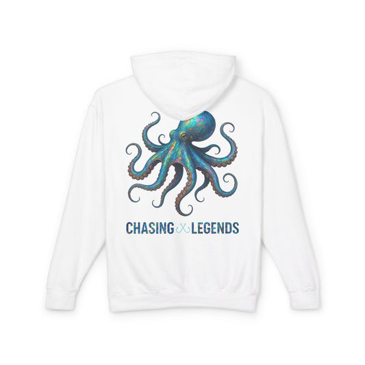 Chasing Legends Octopus Hoodie — Hooked Horizon Co Unisex Lightweight Hoodie with Deep Drift Design | Perfect for Fishermen, Beach Lovers, Casual Outings, Gift for Him/Her, Nautical Style,  Ocean Lover Gifts
