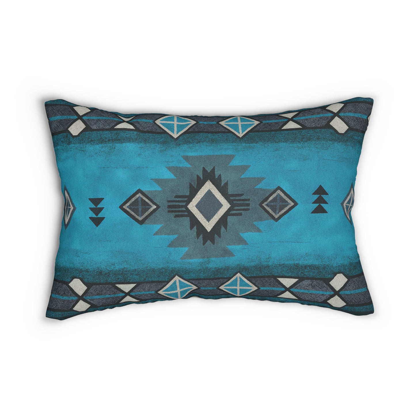 2 in 1 Turquoise & Grey Western Pattern Lumbar Pillow, Farmhouse Decor, Cozy Home Accent, Unique Gift for Animal Lovers, Boho Cushion
