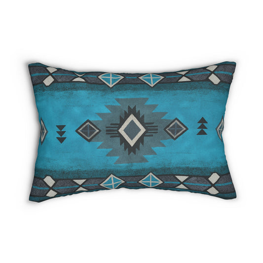 2 in 1 Turquoise & Grey Western Pattern Lumbar Pillow, Farmhouse Decor, Cozy Home Accent, Unique Gift for Animal Lovers, Boho Cushion