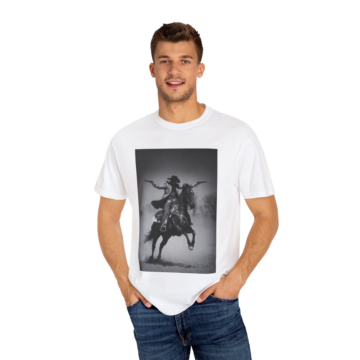 Vintage Cowboy Graphic T-Shirt, Western Style Tee, Unisex Casual Wear, Rodeo Fashion, Gift for Horse Lovers, Black and White Art