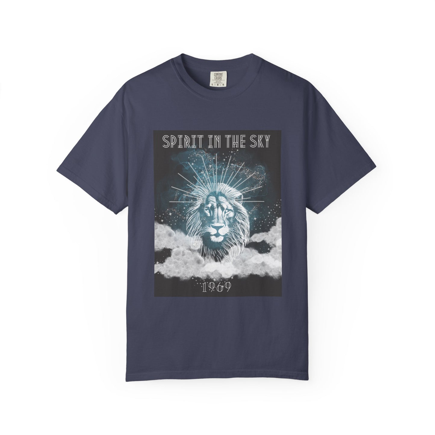 Spirit in the Sky Lion T-Shirt, Unisex Garment-Dyed Tee, Boho Shirt, Festival Apparel, Unique Graphic Tee, Music Lover Gift