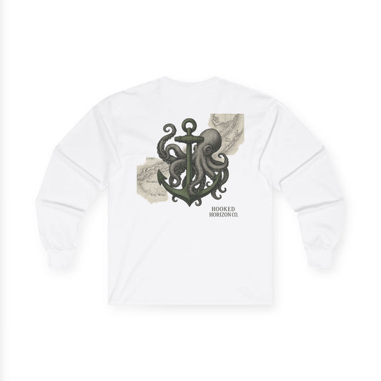 Octopus & Anchor Long Sleeve Tee, Unisex Cotton Shirt, Nautical Gift, Beachwear, Casual Outfit, Ocean Lover Apparel