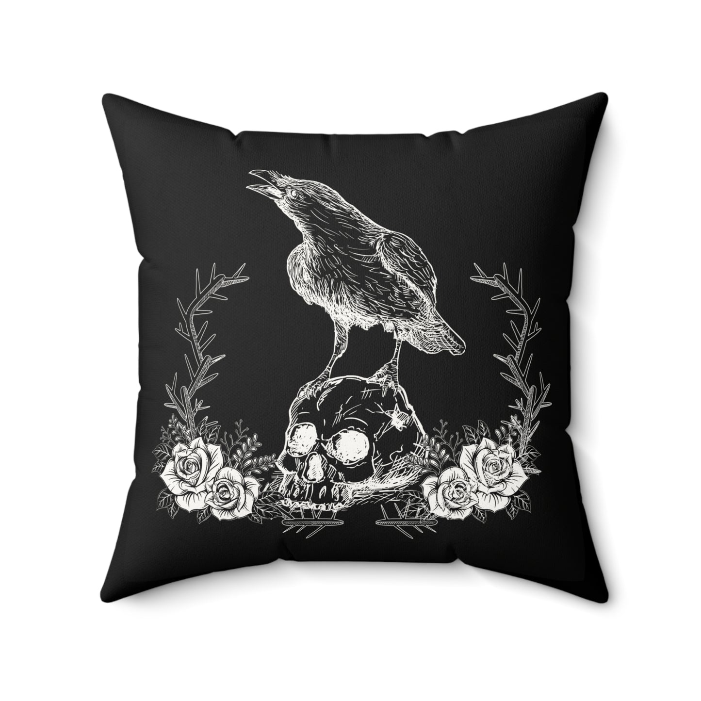 2 in 1 Raven & Spider Happy Halloween Throw Pillow, Cozy Faux Suede, Seasonal Decor, Halloween, Unique Gift Idea