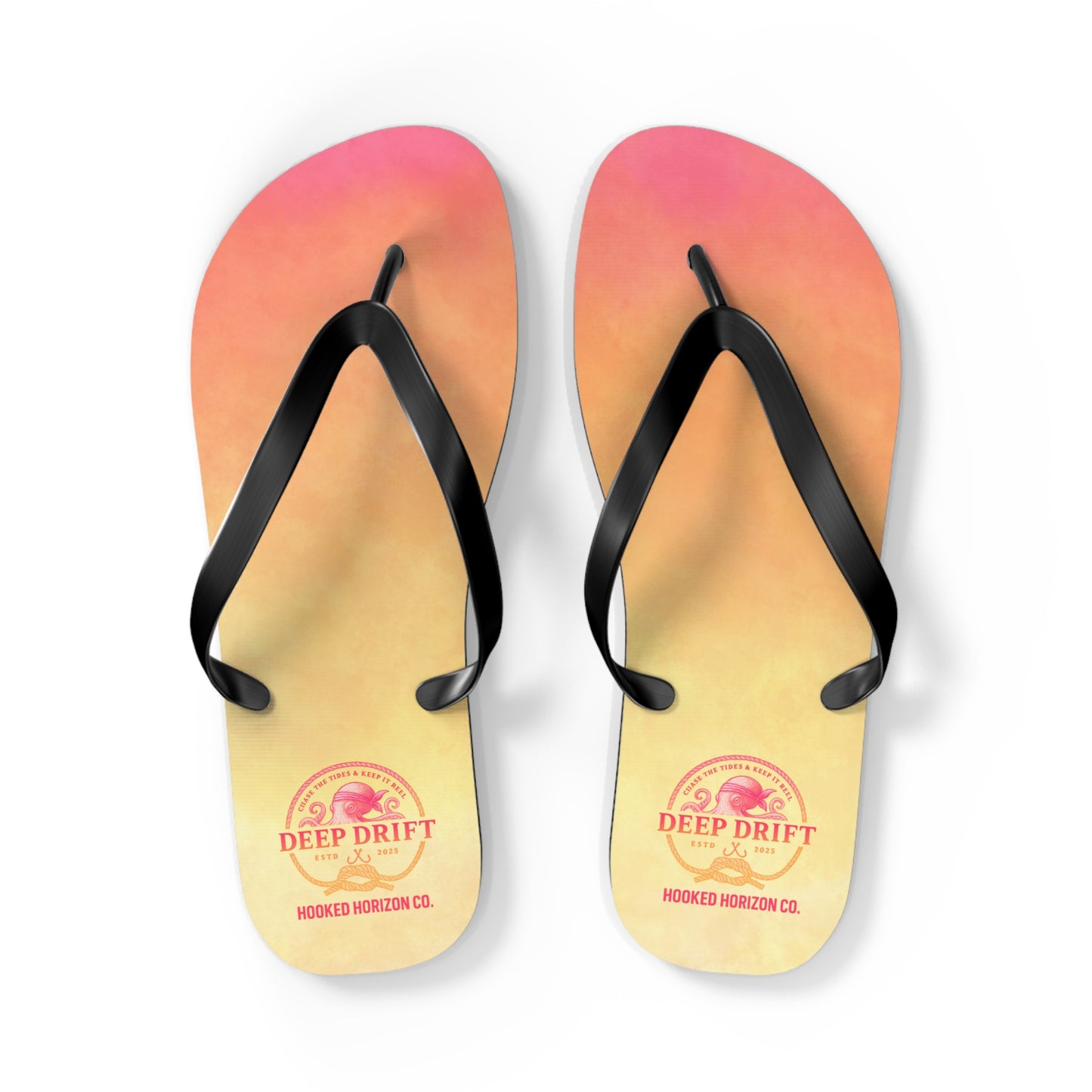 Pink Ombre Ocean-Inspired Flip Flops, Summer Sandals, Beach Footwear, Deep Drift, Vacation Essentials, Nautical Gift
