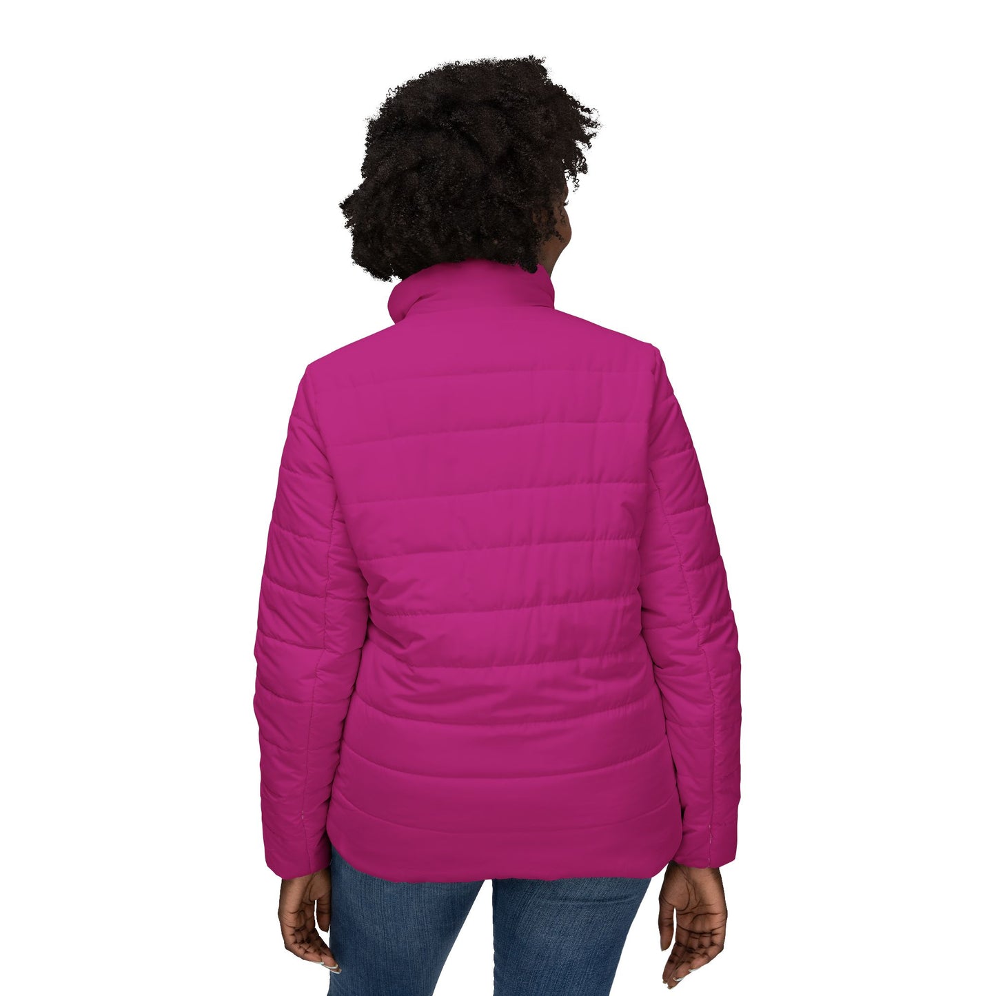 Fushia Pink Double Mountain Stylish Women’s Puffer Jacket, Cozy Outerwear for Winter, Perfect Gift for Her, AOP Jacket for Everyday Wear, Warm Fashion Statement