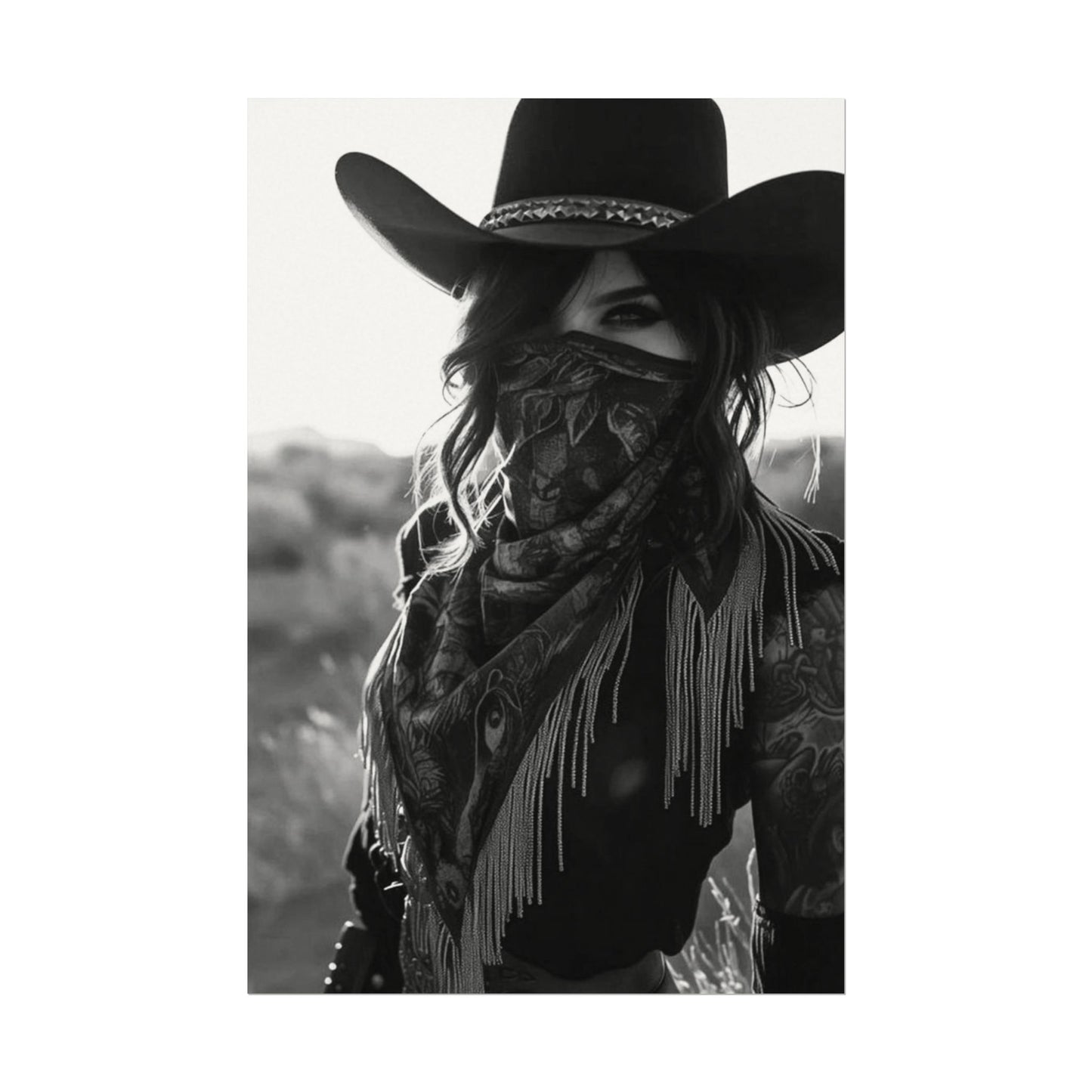 She Rode Alone— Western Outlaw Textured Watercolor Matte Posters