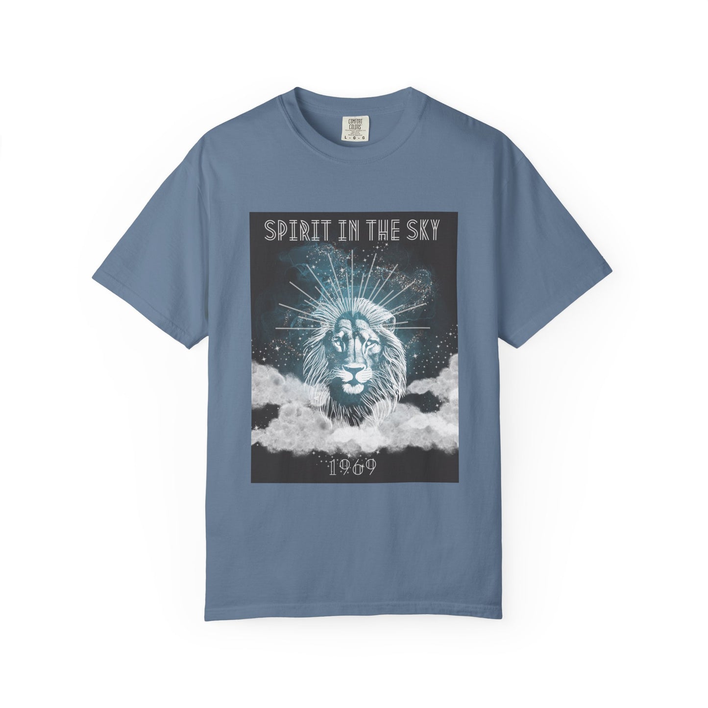 Spirit in the Sky Lion T-Shirt, Unisex Garment-Dyed Tee, Boho Shirt, Festival Apparel, Unique Graphic Tee, Music Lover Gift
