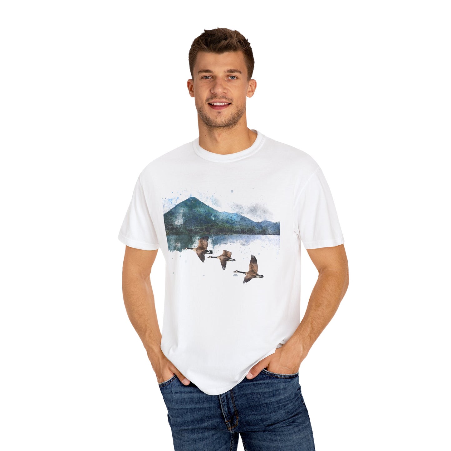 Geese Wildlife Adventure Tee Unisex Garment-Dyed T-shirt, Boho Nature Tee, Camping Shirt, Adventure Apparel, Gift for Wilderness Lovers