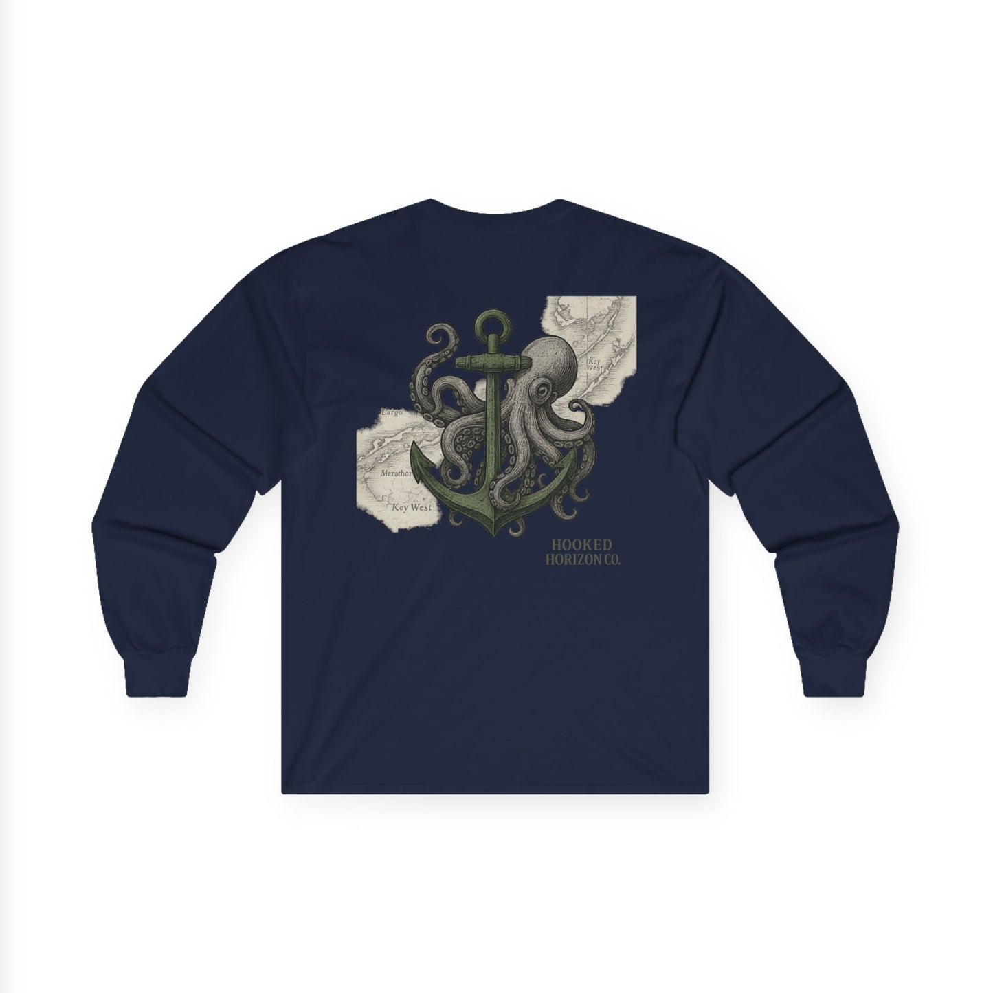Octopus & Anchor Long Sleeve Tee, Unisex Cotton Shirt, Nautical Gift, Beachwear, Casual Outfit, Ocean Lover Apparel