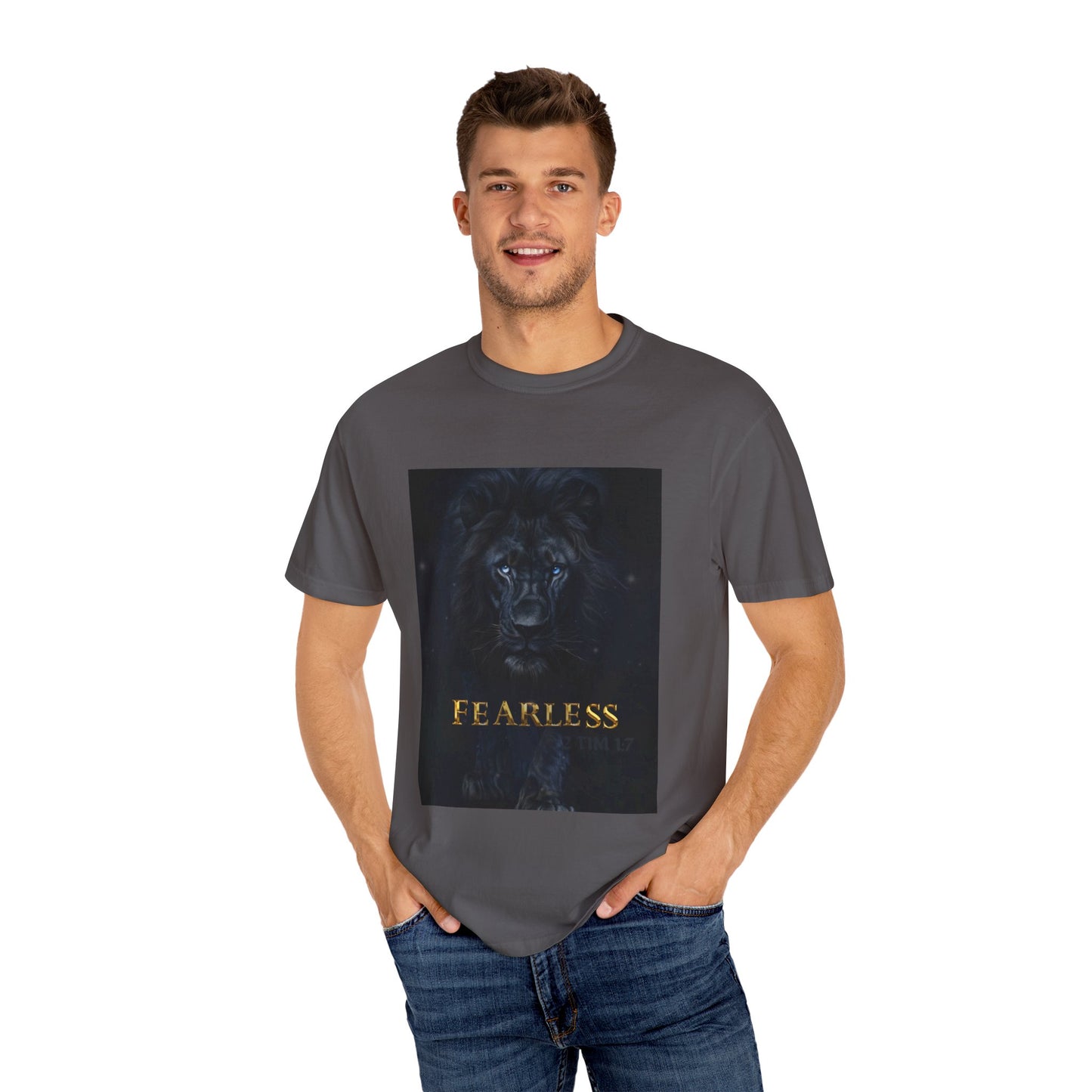Fearless Lion Spiritual Unisex Garment-Dyed T-shirt, Bold Graphic Tee, Inspirational Apparel, Gifts for Animal Lovers, Motivational Fashion