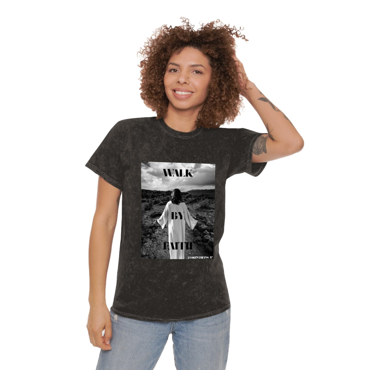 Walk By Faith Unisex Mineral Wash T-Shirt, Jesus, Spiritual Gifts, Christian Tee