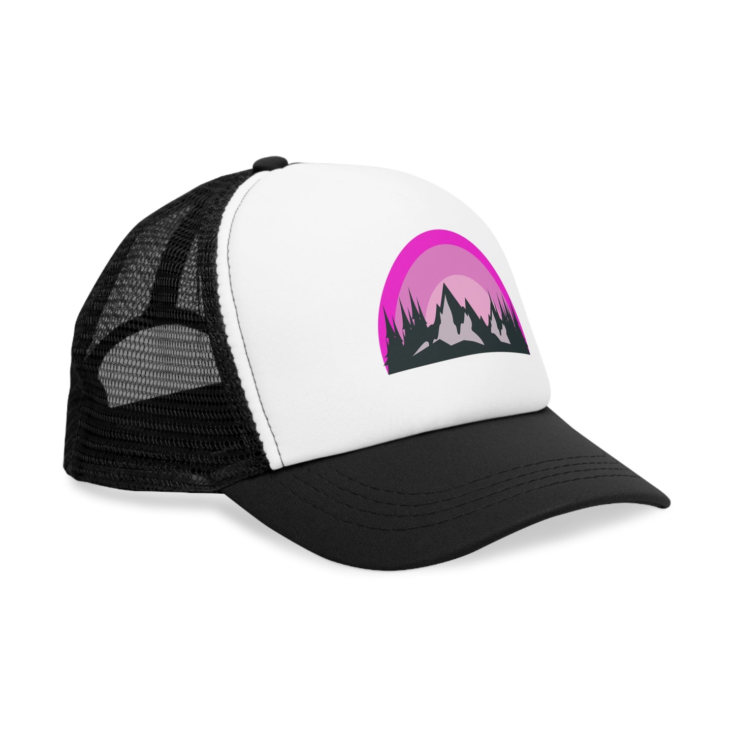 Pink Rainbow Mountain Sunrise Mesh Cap, Outdoors Hat, Trucker Hat, Camping Gear, Gift for Nature Lovers, Adjustable Cap