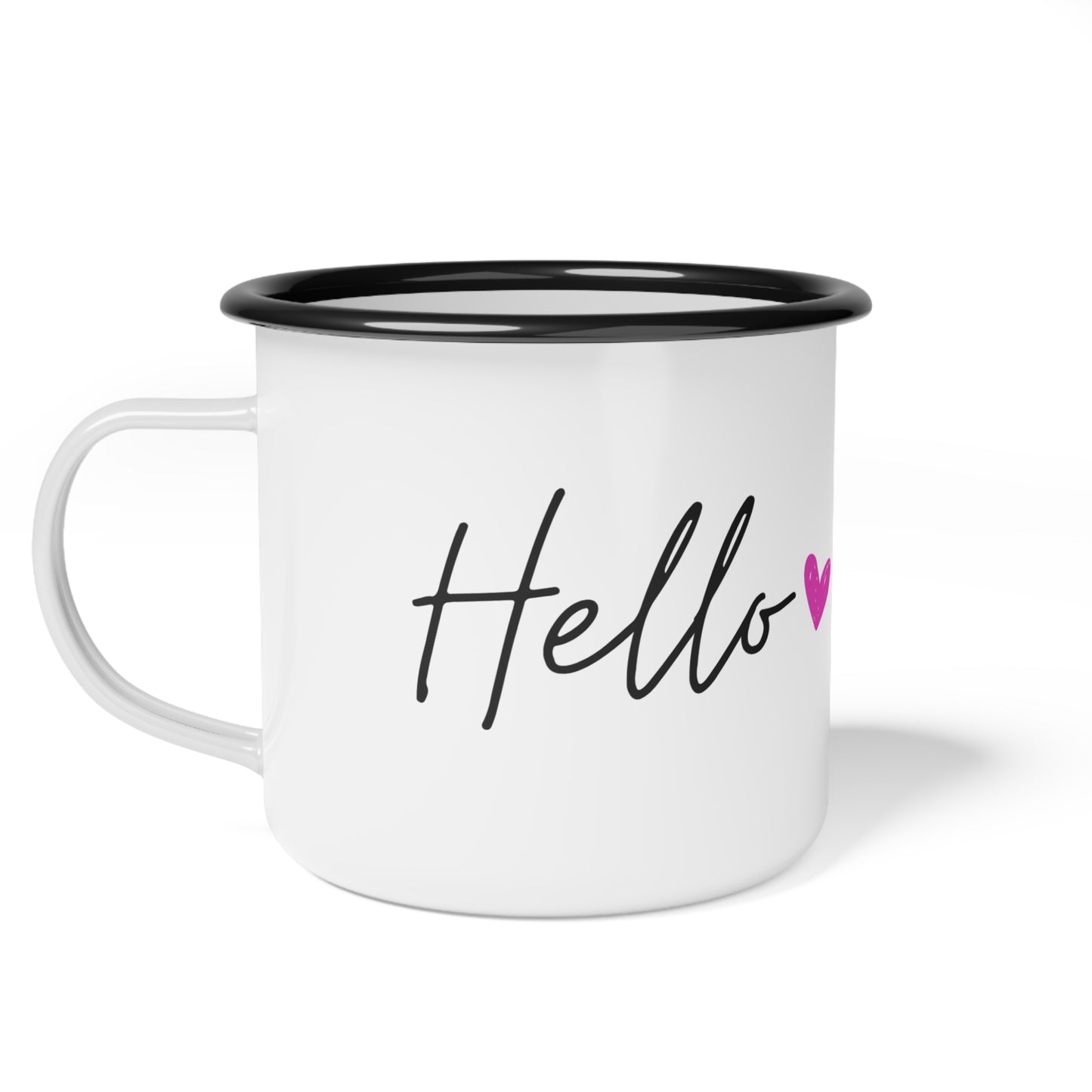 Hello Heart Enamel Camp Cup, Camping Mug, Outdoor Adventure Gift, Cute Coffee Cup, Personalized Travel Mug