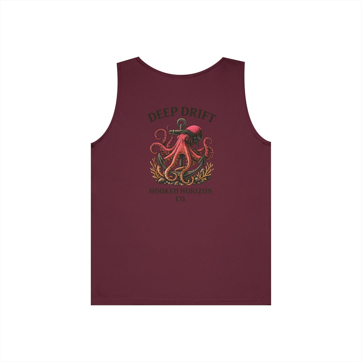 Red  Deep Drift Octopus Graphic Tank Top, Summer Beach Wear, Unisex Tank, Gift for Ocean Lovers, Nautical Tees, Camping Apparel