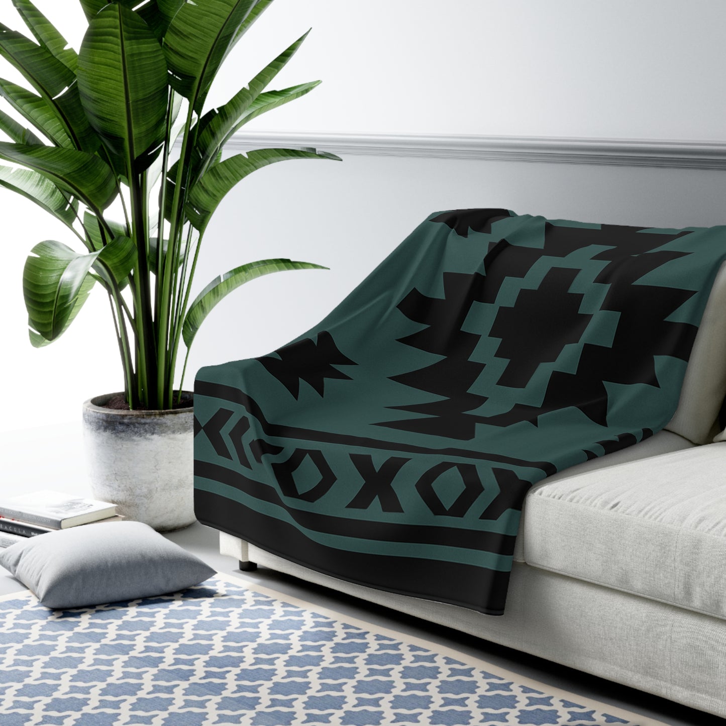 Tate Sherpa Fleece Blanket - Modern Tribal Design, Perfect for Home Decor, Gift for Him/Her, Winter Warmth, Beach Blanket