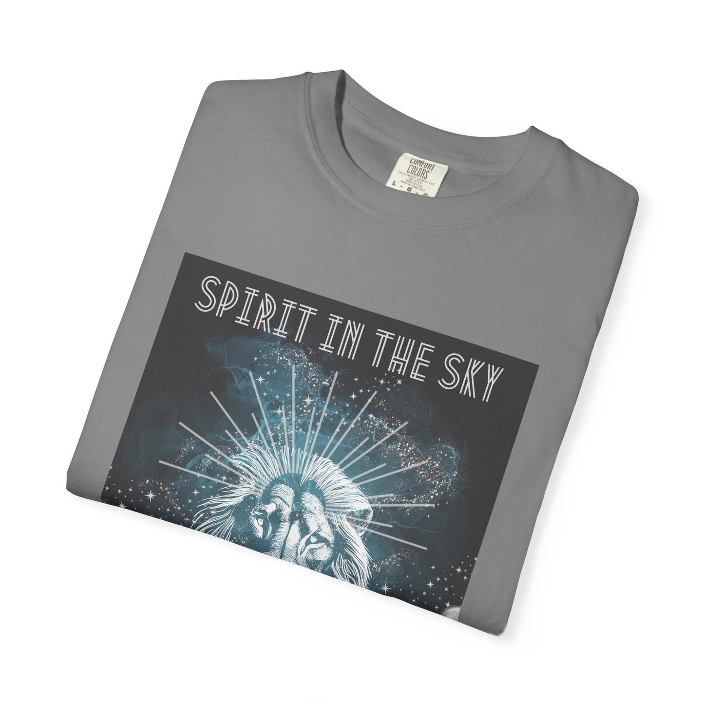 Spirit in the Sky Lion T-Shirt, Unisex Garment-Dyed Tee, Boho Shirt, Festival Apparel, Unique Graphic Tee, Music Lover Gift