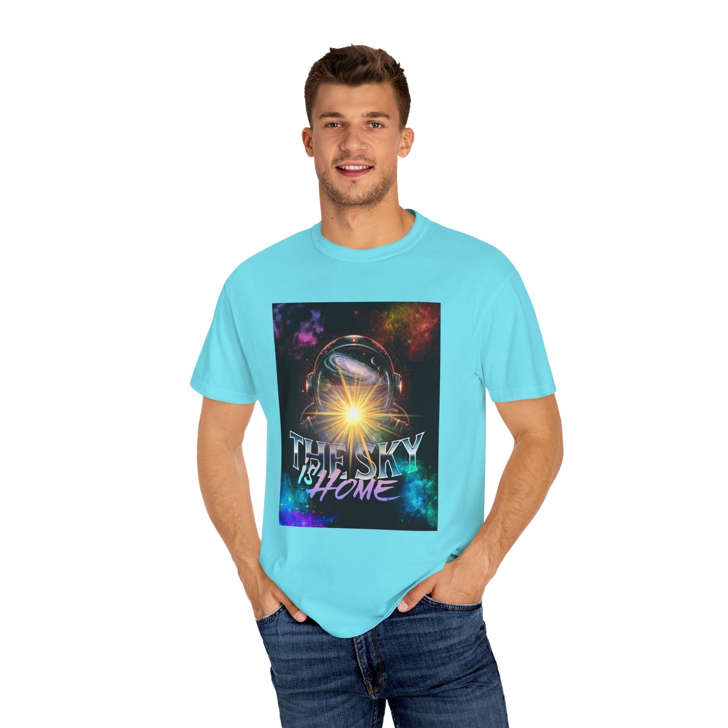 Cosmic Vibe T-Shirt: The Sky is Home Unisex Garment-Dyed Tee, Cute Graphic Shirt, Space Lover Gift, Casual Wear, Art Tee