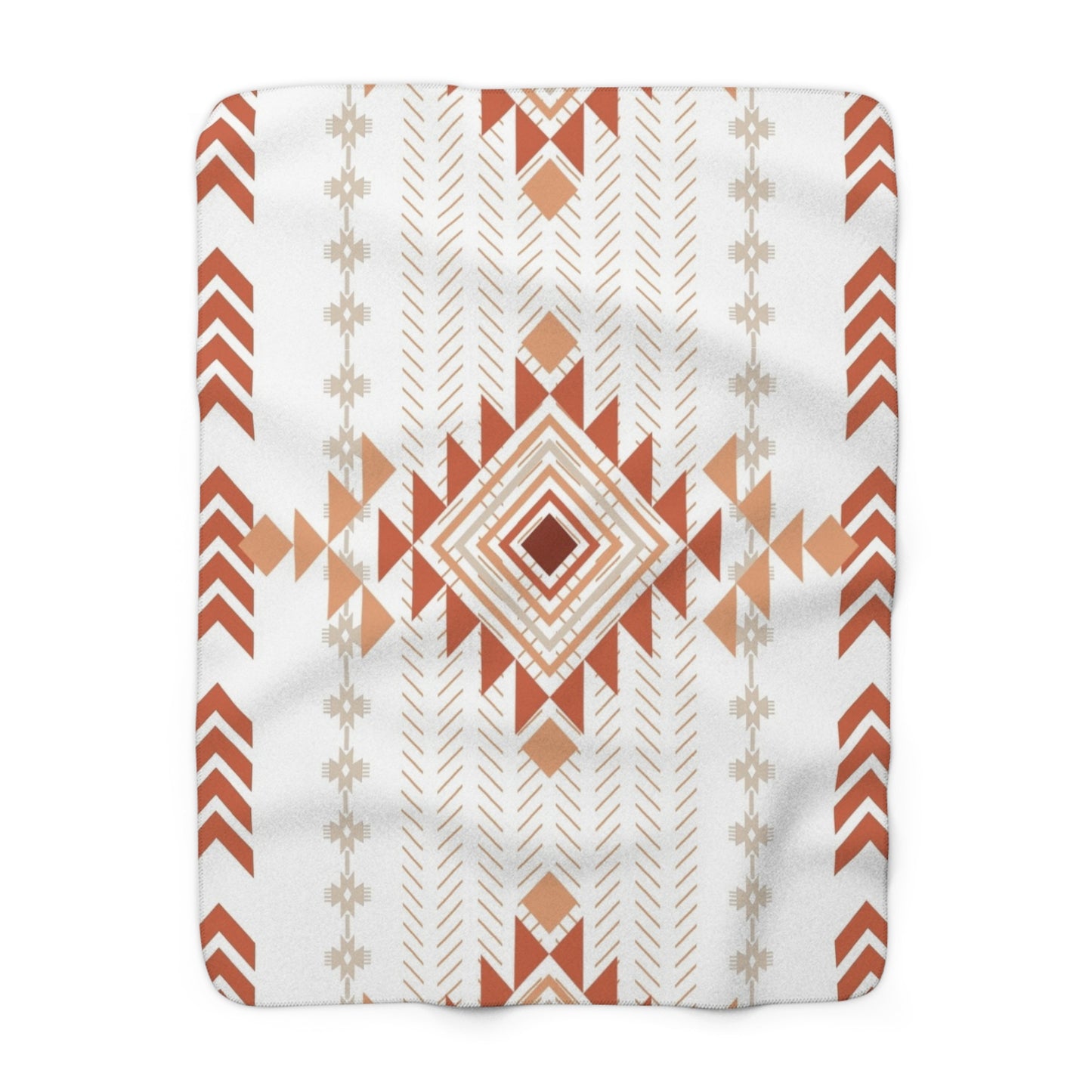 Navajo Orange Sherpa Fleece Blanket - Modern Tribal Design, Perfect for Home Decor, Gift for Him/Her, Winter Warmth, Beach Blanket