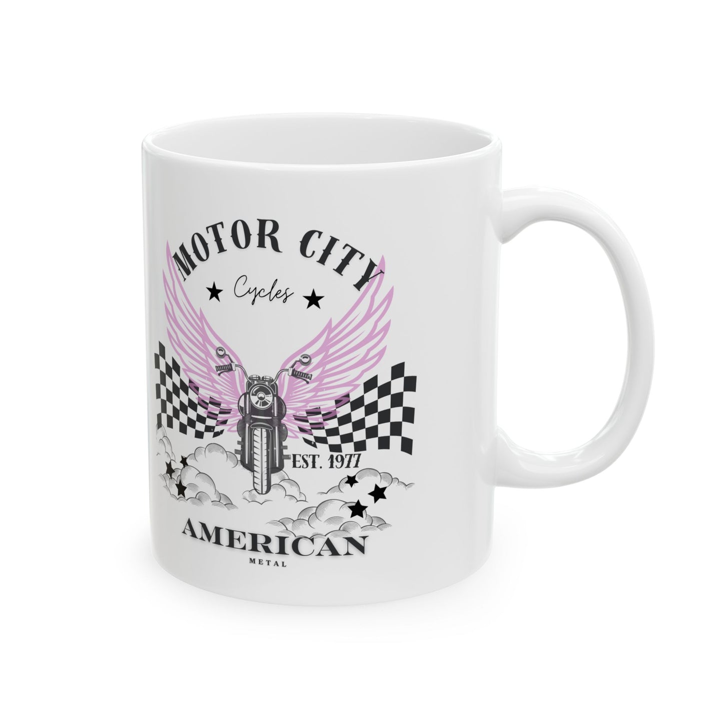 Motor City Racer Ceramic Mug, Unique Gift for Racing Fans, Retro Racing Design, Perfect for Birthdays, Coffee Lover Gift, Tea Mug