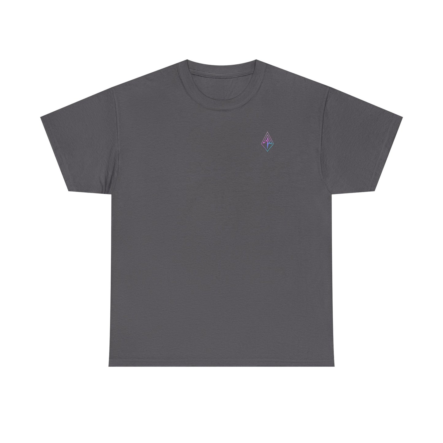 Arrow Ridge Gradient Tee — Minimal Origami Logo T-Shirt with Pastel Holographic Design
