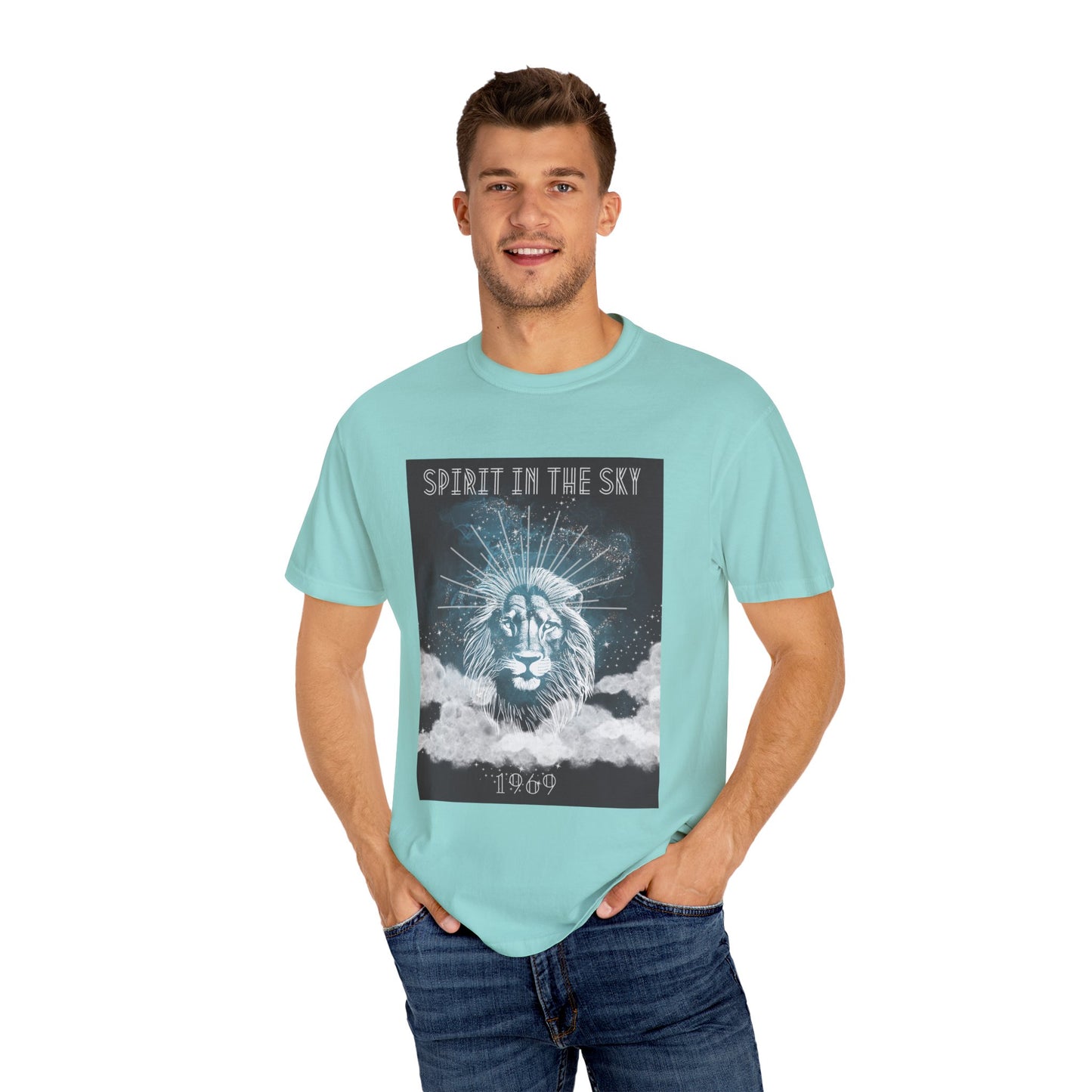 Spirit in the Sky Lion T-Shirt, Unisex Garment-Dyed Tee, Boho Shirt, Festival Apparel, Unique Graphic Tee, Music Lover Gift