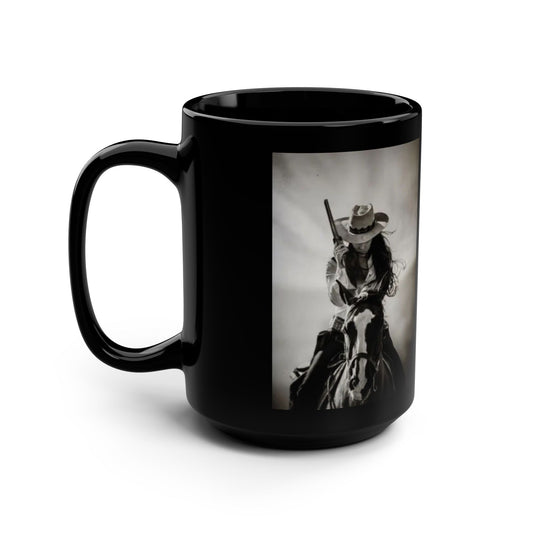Vintage Cowboy Black Mug, 15oz, Rustic Western Drinkware, Unique Gift for Cowgirl, Home Decor, Horse Lover's Coffee Cup