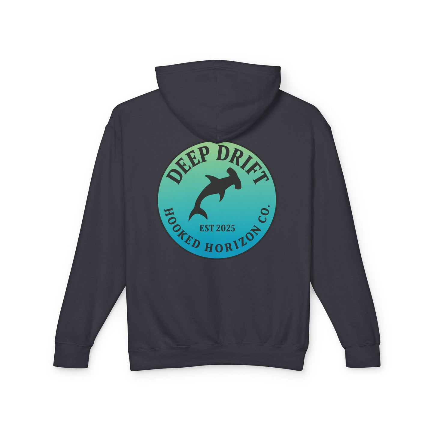 Hooked Horizon Co Unisex Lightweight Hoodie with Deep Drift Design | Perfect for Fishermen, Beach Lovers, Casual Outings, Gift for Him/Her, Nautical Style,  Ocean Lover Gifts