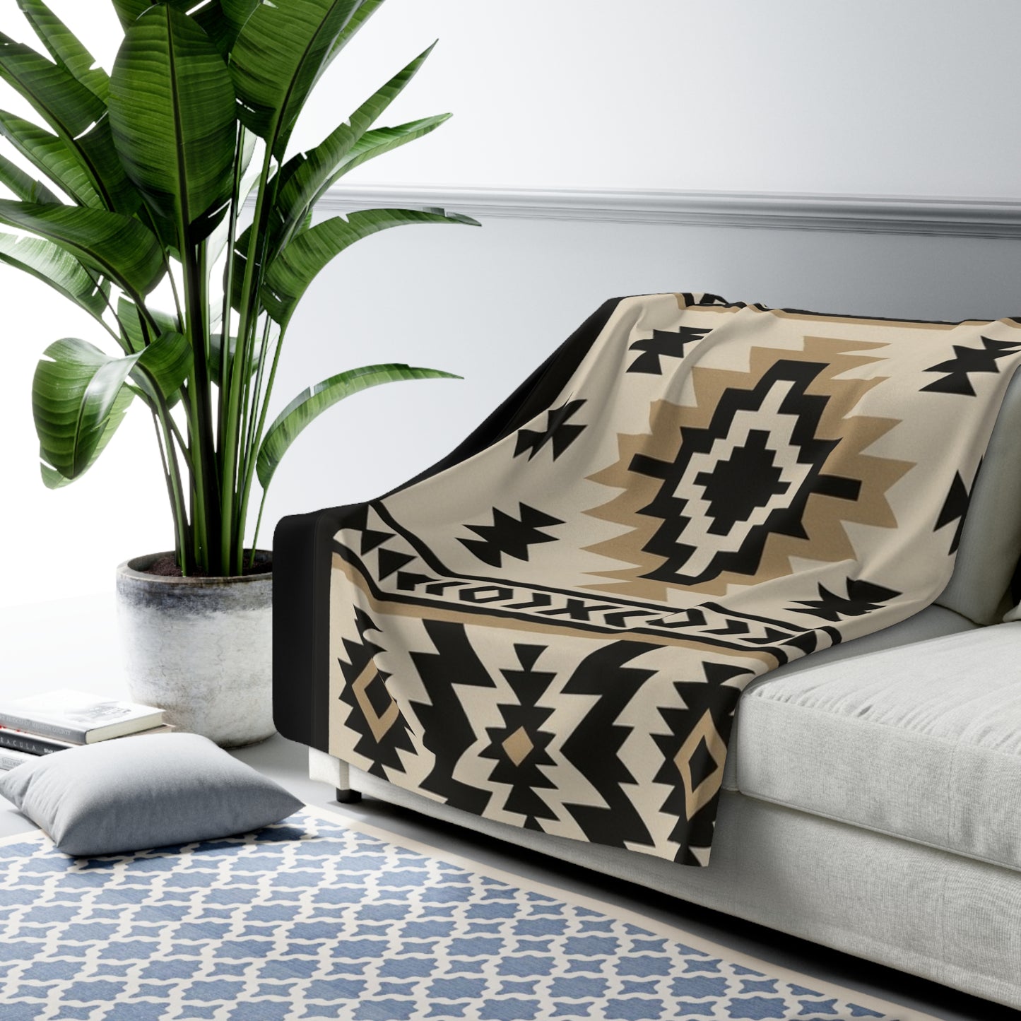 Wanda Sherpa Fleece Blanket - Modern Tribal Design, Perfect for Home Decor, Gift for Him/Her, Winter Warmth, Beach Blanket