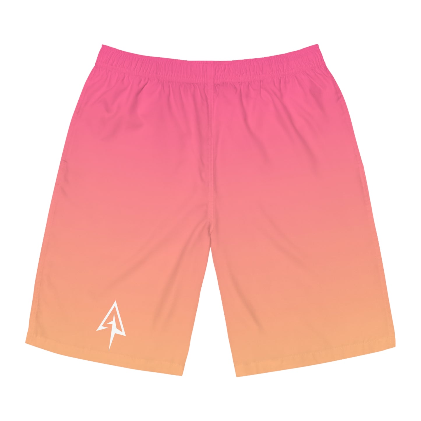 Arrow Ridge Pink To Orange Ombre Men's Ocean-Inspired Board Shorts, Swimwear for Beach Days, Summer Vacations, Pool Parties, Surfing Attire, Water Sports