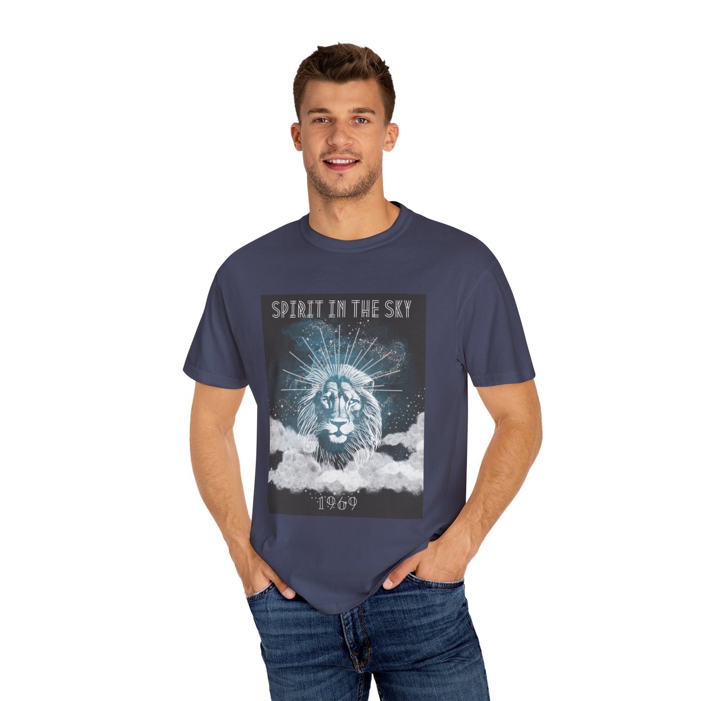 Spirit in the Sky Lion T-Shirt, Unisex Garment-Dyed Tee, Boho Shirt, Festival Apparel, Unique Graphic Tee, Music Lover Gift