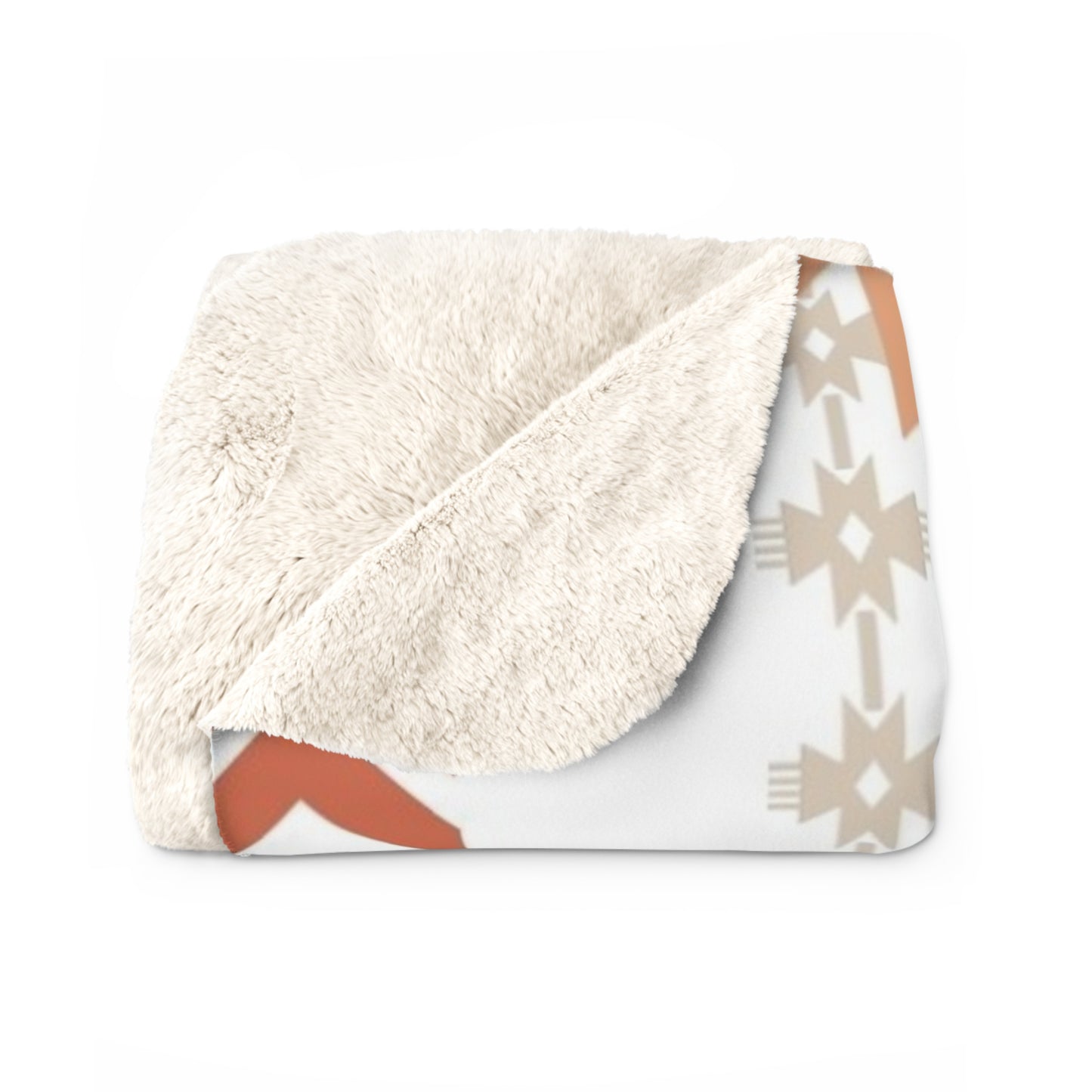Navajo Orange Sherpa Fleece Blanket - Modern Tribal Design, Perfect for Home Decor, Gift for Him/Her, Winter Warmth, Beach Blanket