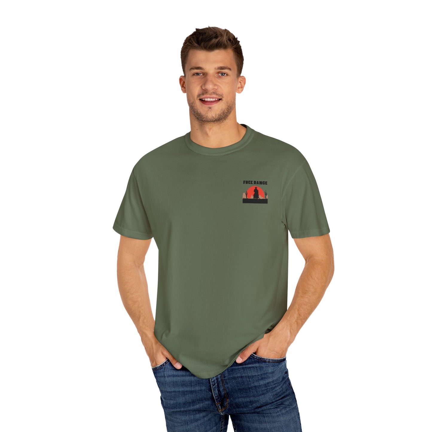 Free Range Rancher Mountain T-Shirt - Western Gift, Nature Lover Tee, Unisex Cotton Shirt