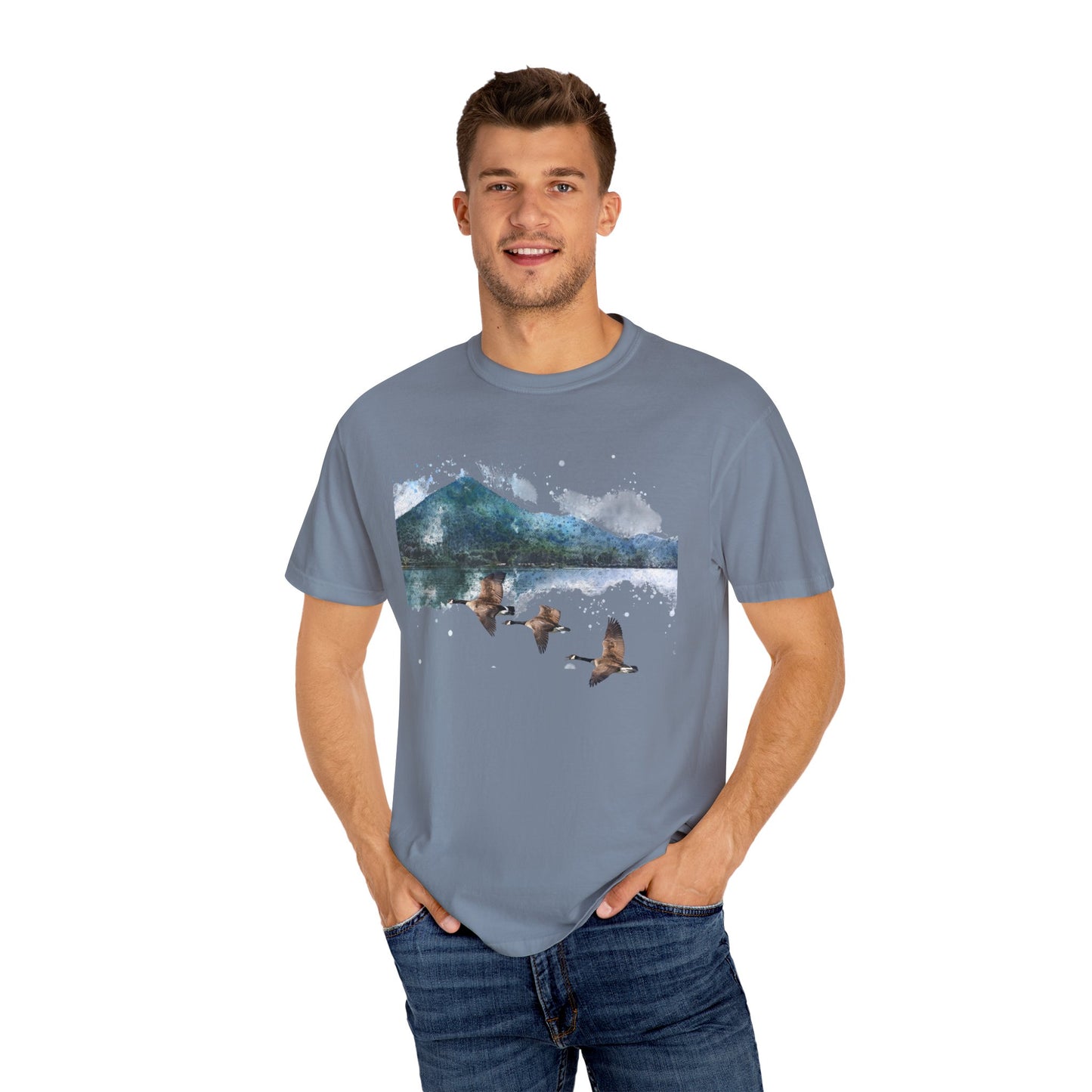 Geese Wildlife Adventure Tee Unisex Garment-Dyed T-shirt, Boho Nature Tee, Camping Shirt, Adventure Apparel, Gift for Wilderness Lovers