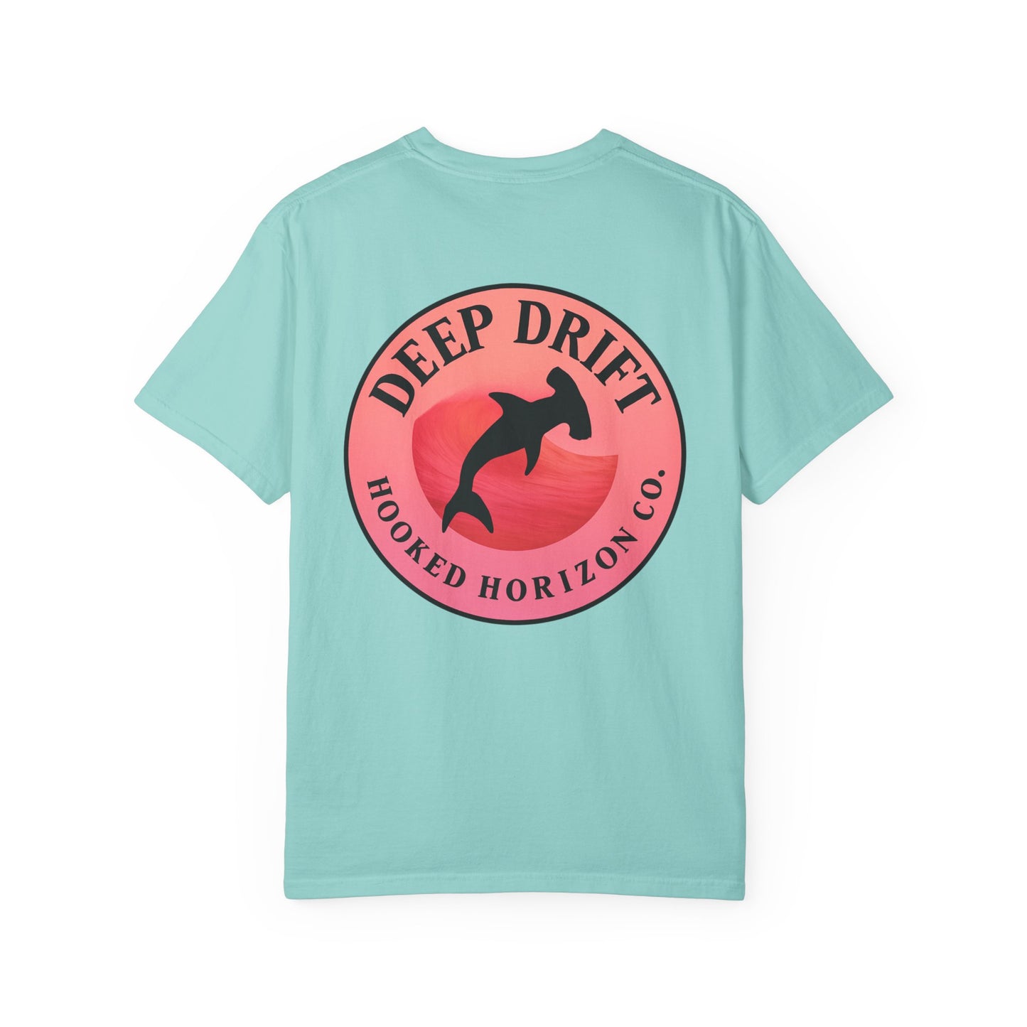 Deep Drift Fishing T-Shirt - Pink & Peach Fishing Tee for Angler Lovers, Pink Ombre, Hammer Head Shark Tee, Ocean-inspired