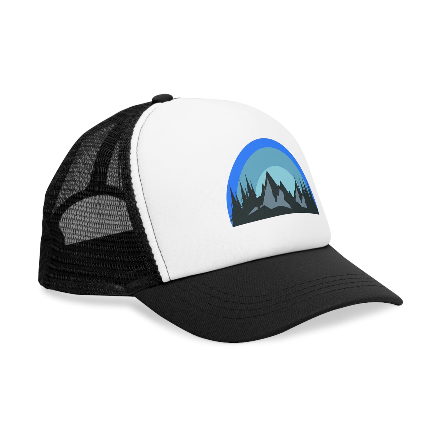 Blue Rainbow Mountain Sunrise Mesh Cap, Outdoors Hat, Trucker Hat, Camping Gear, Gift for Nature Lovers, Adjustable Cap
