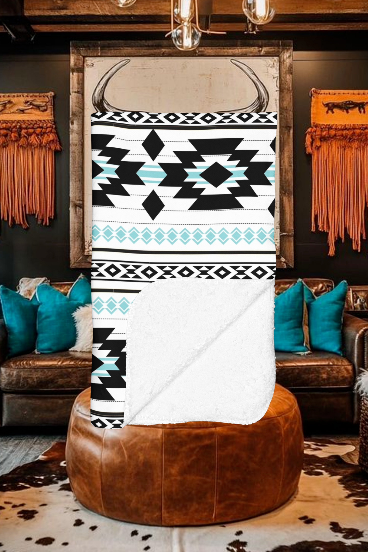 Thomas Sherpa Fleece Blanket - Modern Tribal Design, Perfect for Home Decor, Gift for Him/Her, Winter Warmth, Beach Blanket