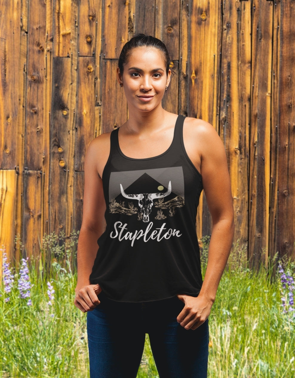 Stapelton Stylish Women's Racerback Tank with Bull Skull Design, Boho Top, Festival Wear, Gym Tank, Summer Essential, Gift for Her