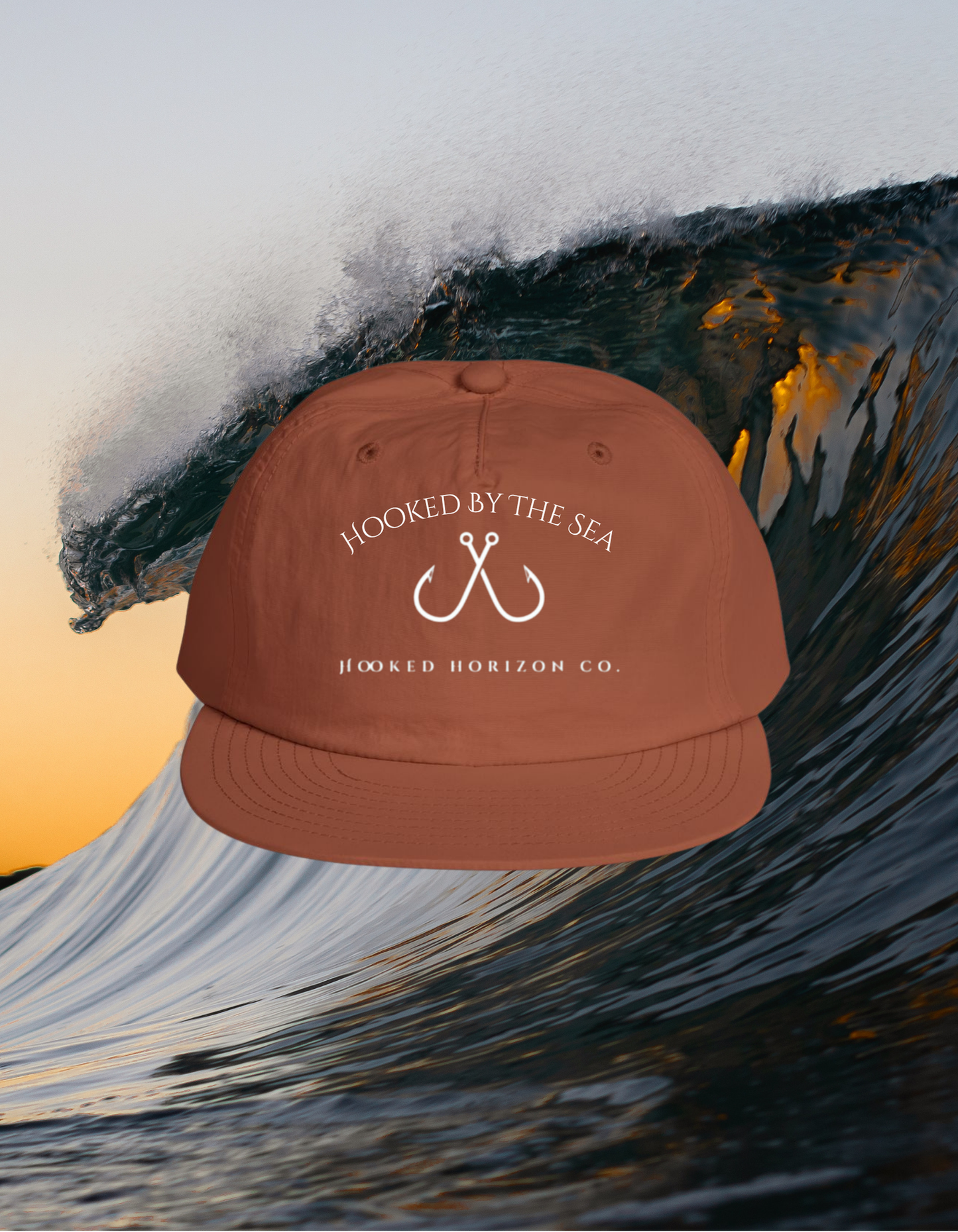 Surf Cap Hooked Horizon Co. - Beachy Vibes Snapback Hat for Surf Lovers, Summer Fashion, Ocean Enthusiasts, Gift for Surfers, Vacation Style