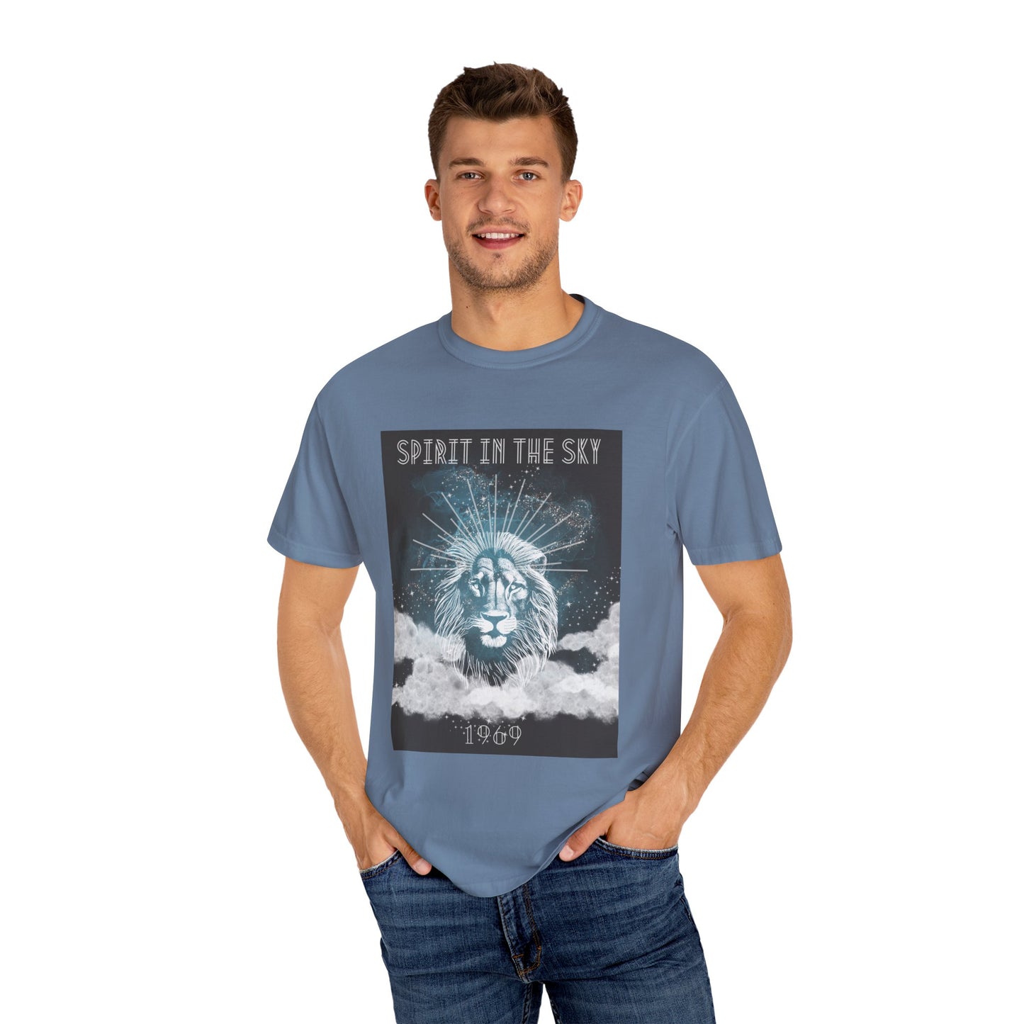 Spirit in the Sky Lion T-Shirt, Unisex Garment-Dyed Tee, Boho Shirt, Festival Apparel, Unique Graphic Tee, Music Lover Gift