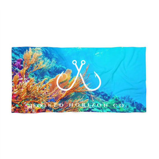 Vibrant Reef Hooked Horizon Co. Ocean Coral Coastal Vibes Beach Towel - Perfect for Summer, Pool Days, Camping, Beach Parties, Vacation Fun
