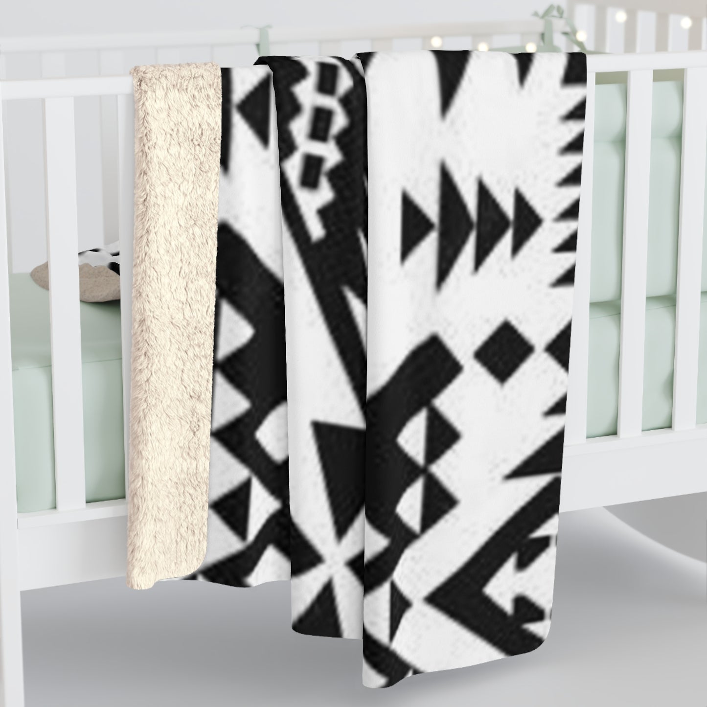 Sioux Sherpa Fleece Blanket - Modern Tribal Design, Perfect for Home Decor, Gift for Him/Her, Winter Warmth, Beach Blanket