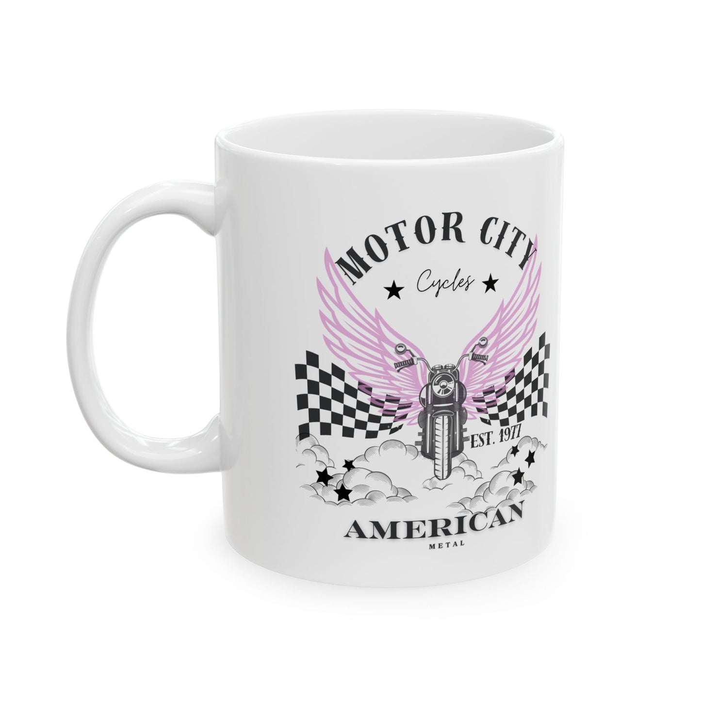 Motor City Racer Ceramic Mug, Unique Gift for Racing Fans, Retro Racing Design, Perfect for Birthdays, Coffee Lover Gift, Tea Mug