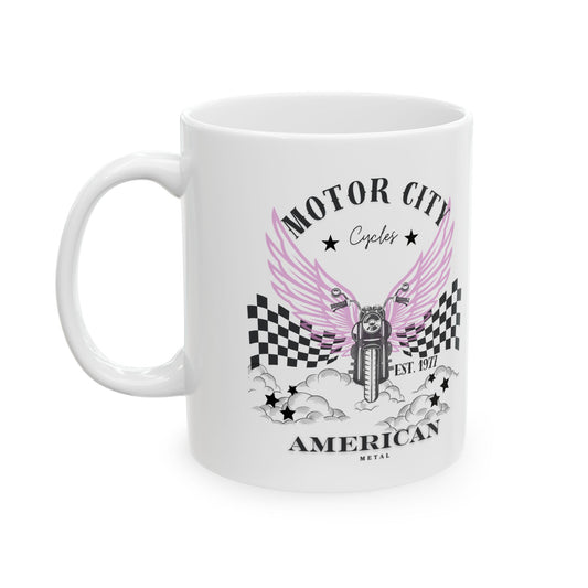 Motor City Racer Ceramic Mug, Unique Gift for Racing Fans, Retro Racing Design, Perfect for Birthdays, Coffee Lover Gift, Tea Mug