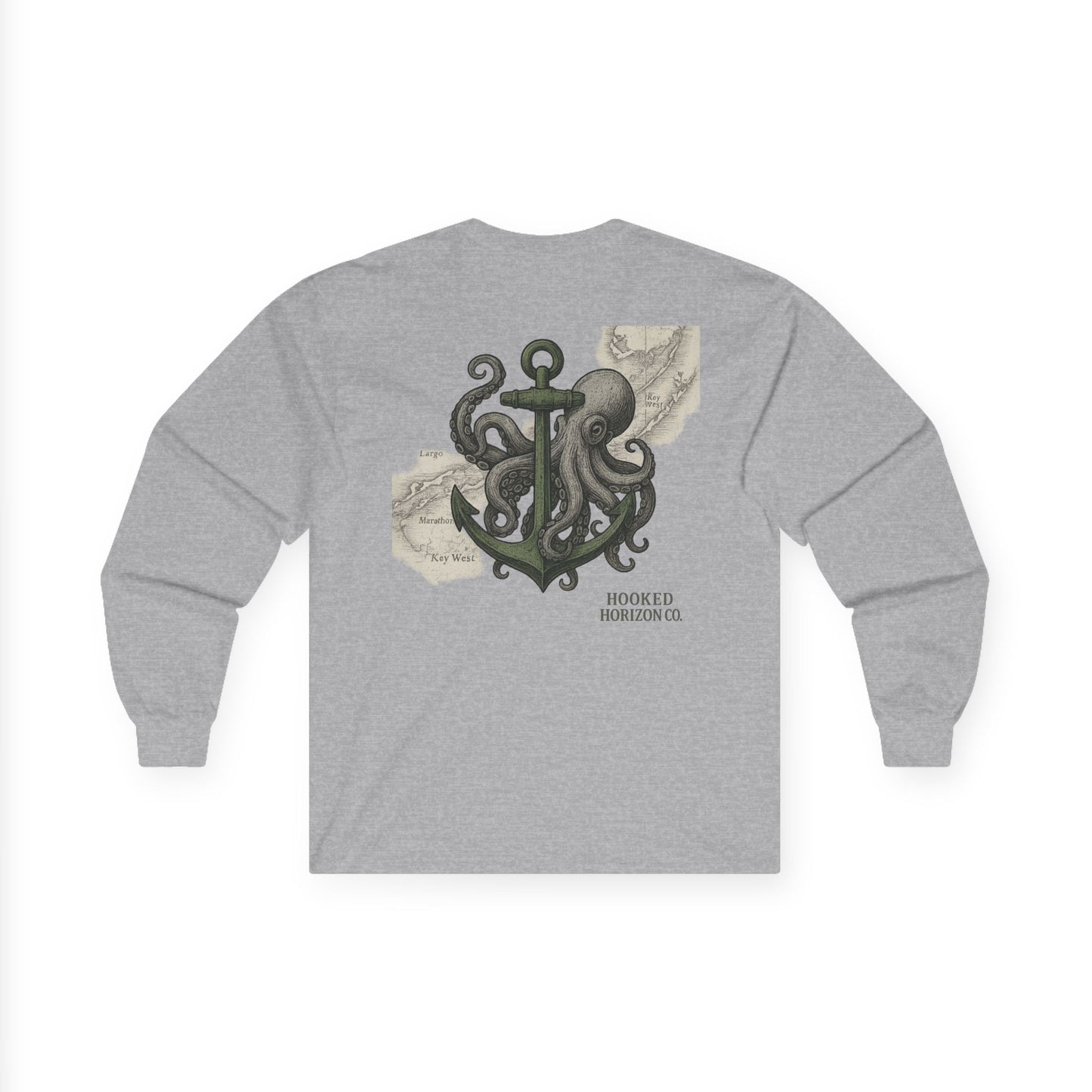Octopus & Anchor Long Sleeve Tee, Unisex Cotton Shirt, Nautical Gift, Beachwear, Casual Outfit, Ocean Lover Apparel