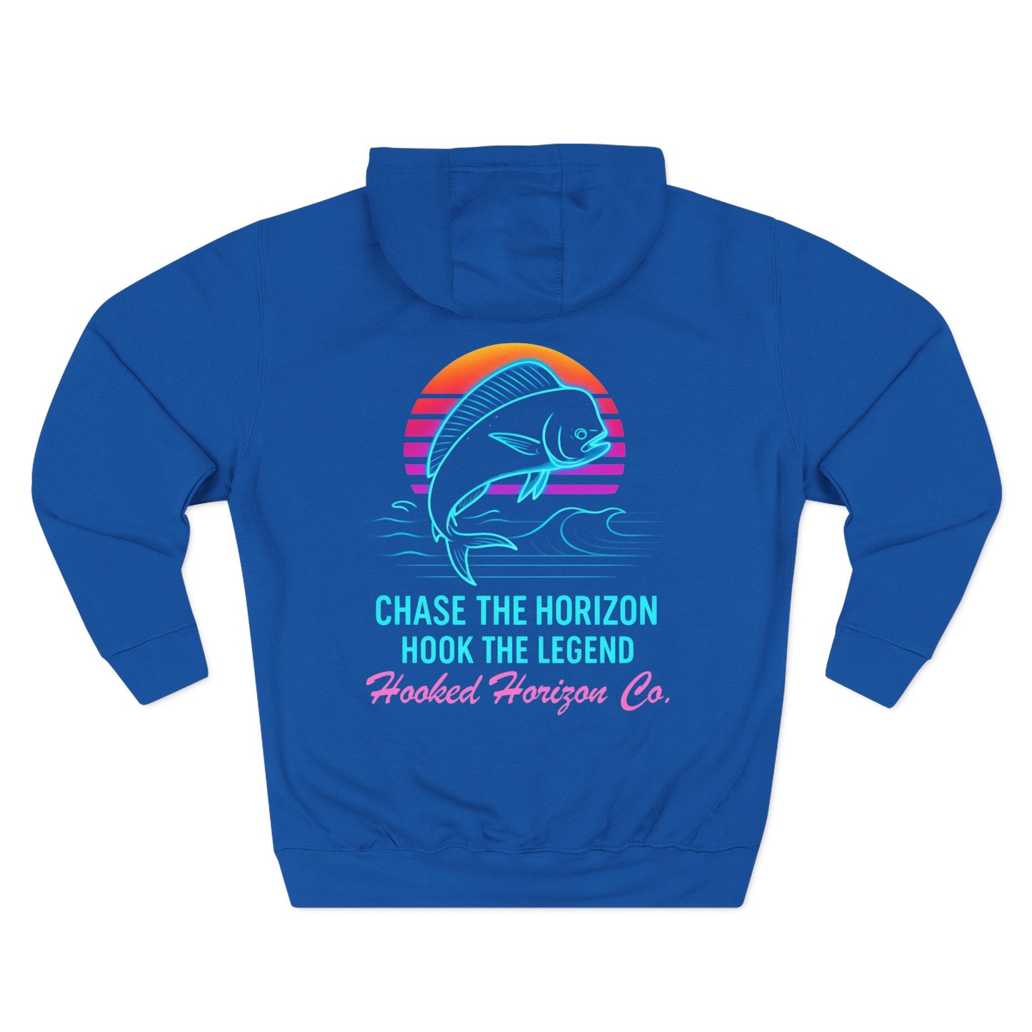 Retro Deep Drift Neon Mahi Fishing Hoodie – "Chase the Horizon, Hook the Legend" Graphic