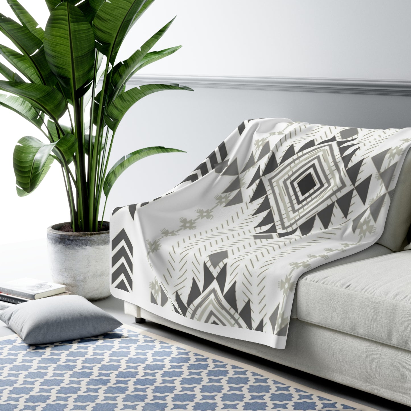 Jordan Sherpa Fleece Blanket - Modern Tribal Design, Perfect for Home Decor, Gift for Him/Her, Winter Warmth, Beach Blanket