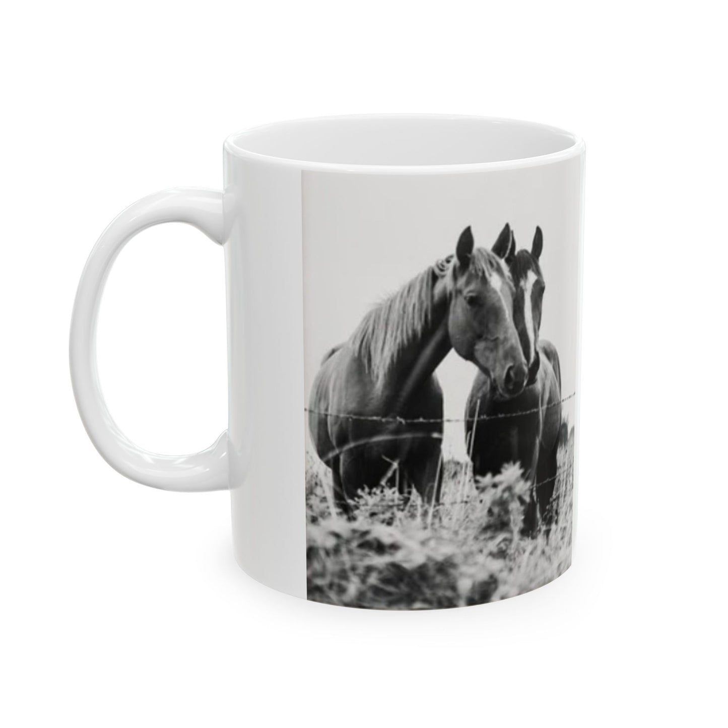 Elegant Black & White Horse Ceramic Mug, Equine Lovers 11oz and 15oz