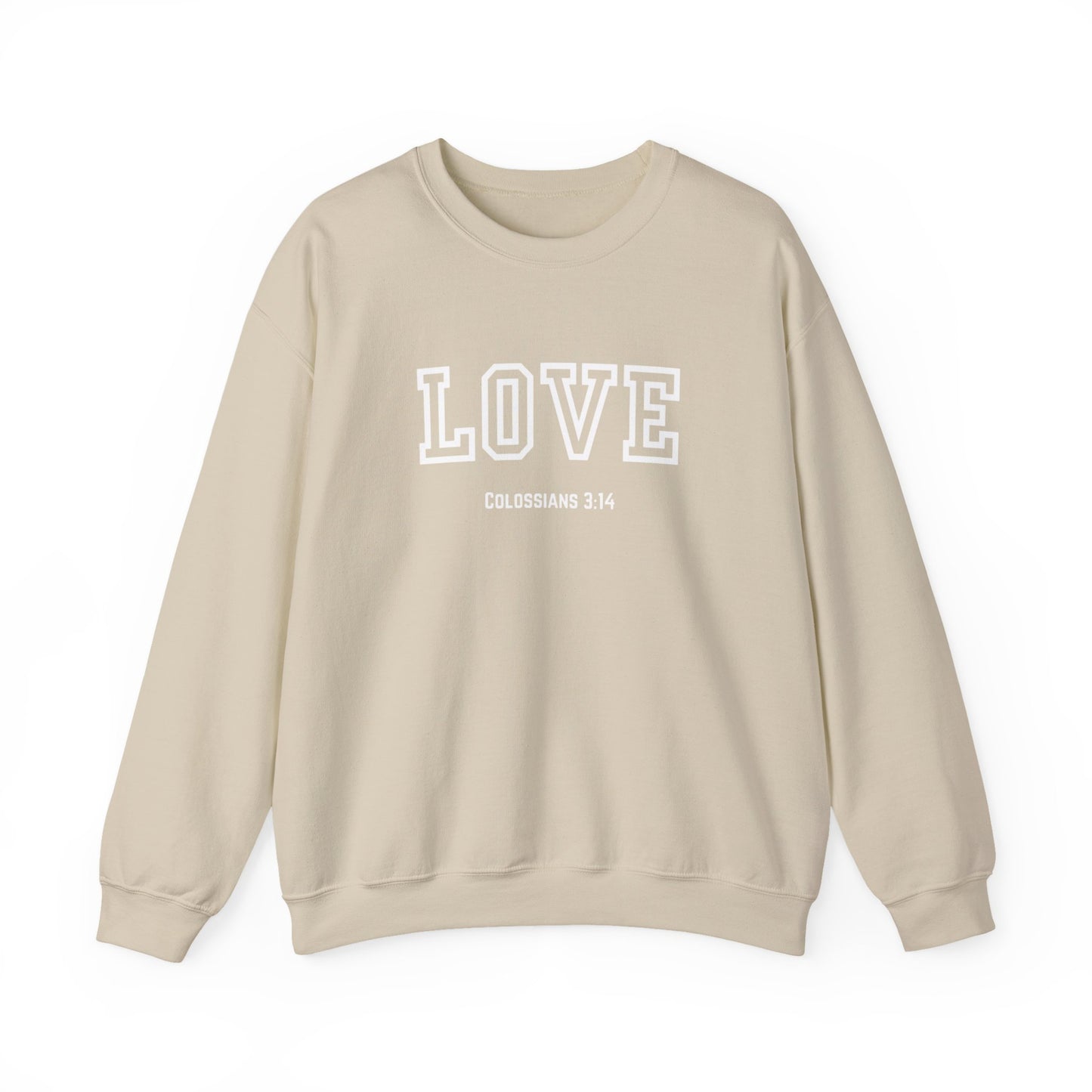 Love Crewneck Sweatshirt, Unisex Fashion, Comfortable Gift, Colossians 3:14 Design, Cozy Casual Wear, Perfect for Any Occasion